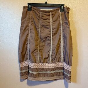 Prana Brown Pencil Skirt with Lace Detail
